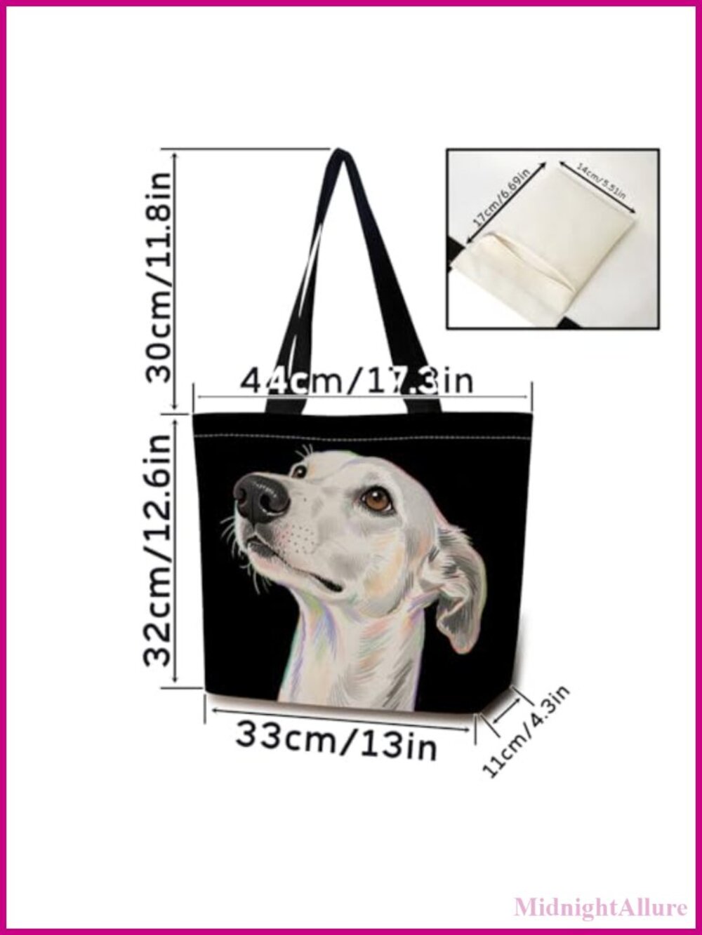Greyhound Graphic Print Polyester Tote Bag Reusable Shoulder Carryall - Picture 3 of 6